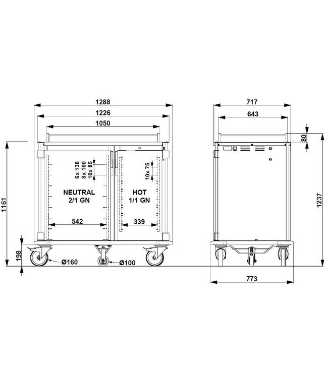 Thermocare verwarmde serveerwagen | Roomservice | 10x 1/1GN + 8x 2/1GN
