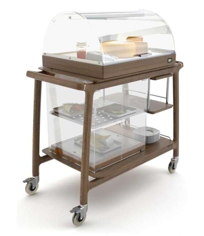Serveerwagen Arianna Break | Met koelvitrine | Massief hout | Diverse opties
