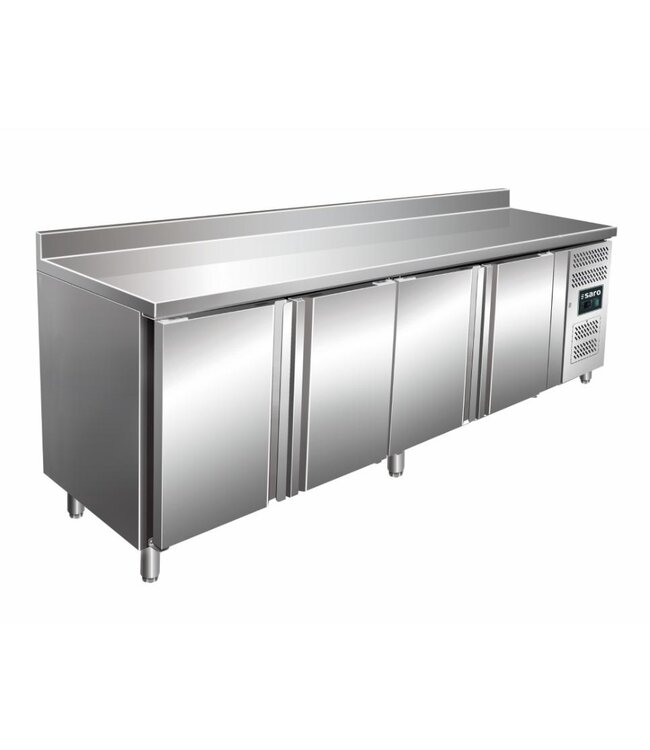 Koelwerkbank SNACK 4200 TN | 4 Deuren | Met spatrand | 223cm breed | 60cm diep