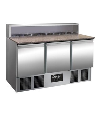 Chef Line Pizzawerkbank Chef Line | 3 Deuren | 8x 1/6GN | 136,5cm breed | 70cm diep