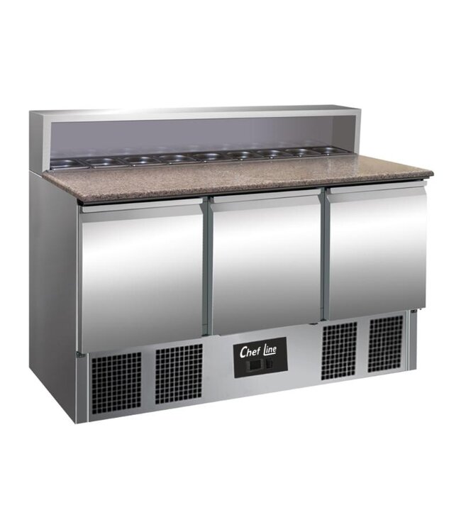 Pizzawerkbank Chef Line | 3 Deuren | 8x 1/6GN | 136,5cm breed | 70cm diep