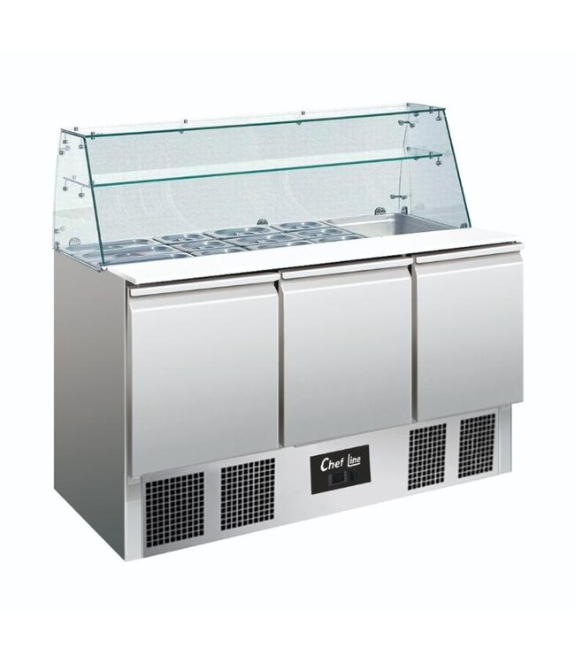 Saladette Chef Line | Met glasopstand | 3 Deuren | (B)136,5x88x70cm