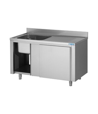 RVS Spoeltafel met onderkast | Spoelbak links | Met schuifdeuren | 120cm breed