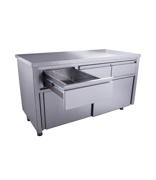 RVS Kast met schuifdeuren | 3 Lades | 70cm diep | 160cm breed