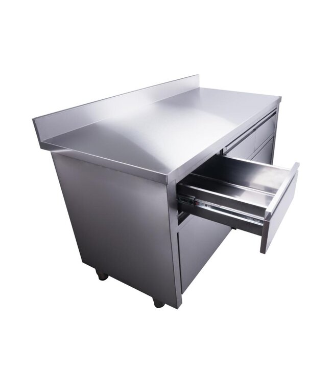 RVS Kast met schuifdeuren | 3 Lades | Met spatrand | 70cm diep | 160cm breed