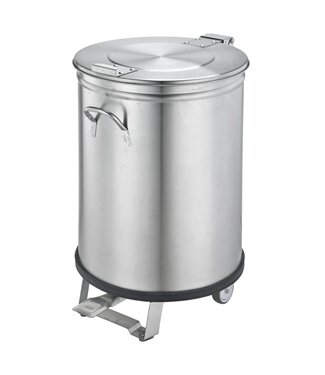 RVS Afvalbak met wielen ME 50 | 50 Liter | Voetpedaal | (H)60x(B)35x(D)35cm