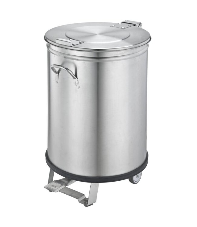 RVS Afvalbak met wielen ME 50 | 50 Liter | Voetpedaal | (H)60x(B)35x(D)35cm