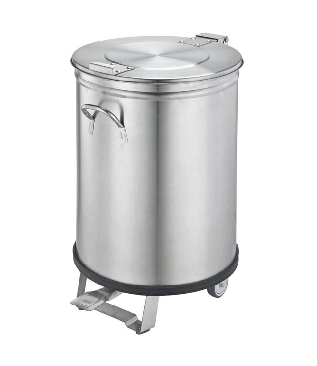 RVS Afvalbak met wielen ME 105 | 105 Liter | Voetpedaal | (H)70x(B)45x(D)45cm