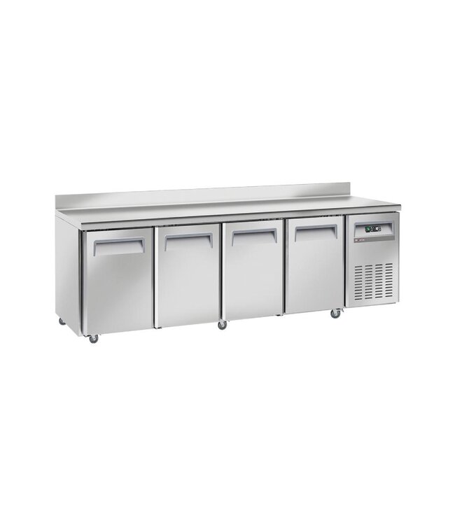 Koelwerkbank Diverso | 4 Deuren | Met wielen & spatrand | (H)95x(B)225x(D)70cm