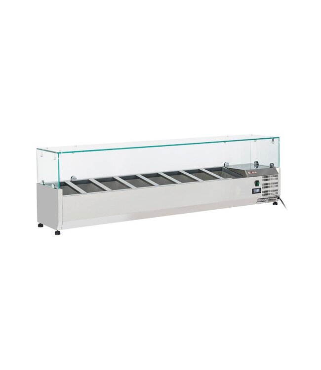 Opzetkoelvitrine met glas Diverso | 8x 1/4GN | 180cm breed | 33,5cm diep
