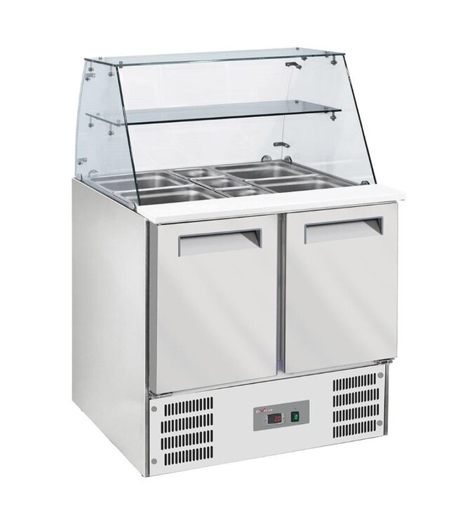 Saladette Diverso | 2 Deuren | 2x 1/1GN + 3x 1/6GN | Met glasopzet en snijplank