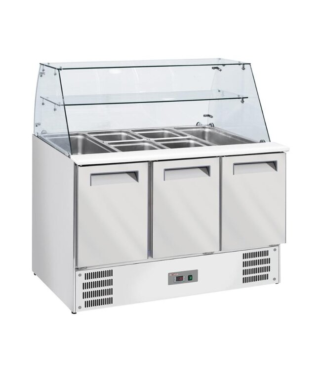 Saladette Diverso | 3 Deuren | 4x 1/1GN | Met glasopzet en snijplank