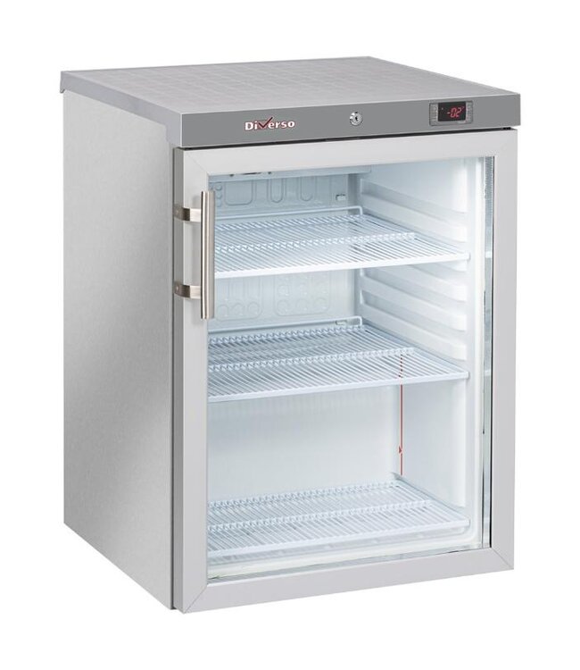 Koelkast met glazen deur Diverso | 200L | RVS | (H)85,3x(B)60x(D)62,5cm