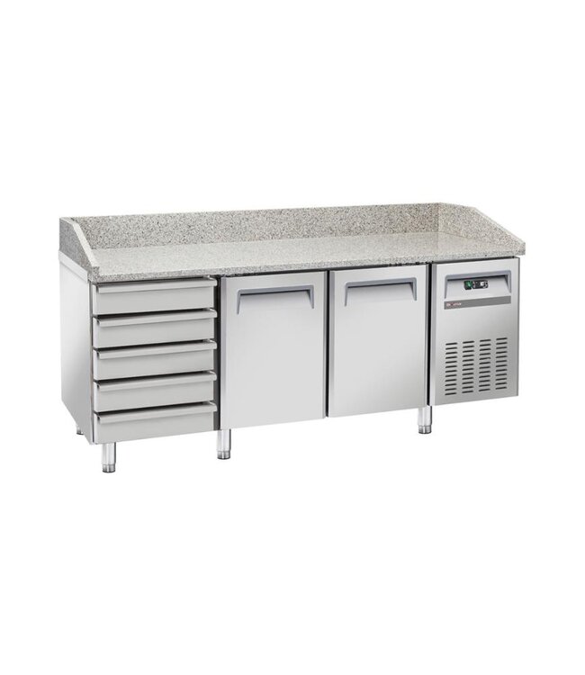 Pizzawerkbank Diverso | 2 Deuren + 5 Lades | 60x40 Euronorm | (H)104x(B)202,5x(D)80cm