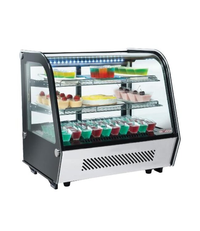 Gebaksvitrine Diverso | 3 Niveaus | Gebogen glas | +1 tot +12 graden | (H)68,5x(B)69,5x(D)57cm