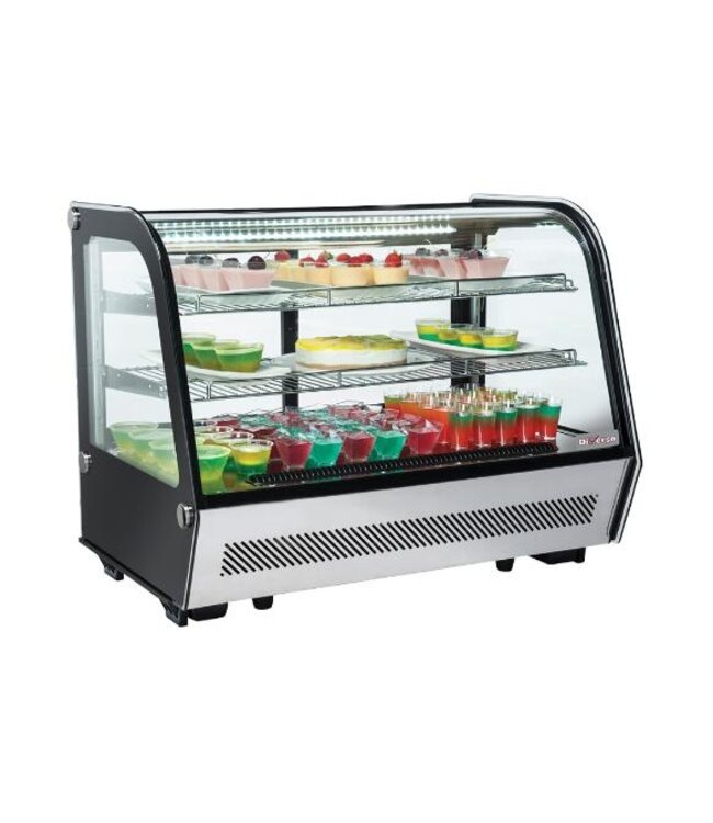 Gebaksvitrine Diverso | 3 Niveaus | Gebogen glas | +1 tot +12 graden | (H)68,5x(B)87,5x(D)57cm