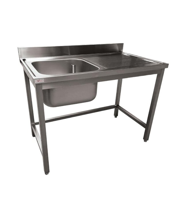 RVS Spoeltafel ECO | Spoelbak links | Afdruip rechts | Met spatrand | (H)90x(B)120x(D)70cm