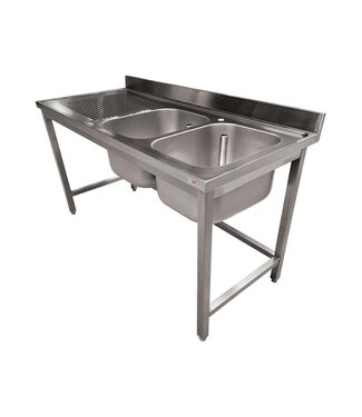 Diverso By Diamond RVS Spoeltafel ECO | 2 Spoelbakken rechts | Afdruip links | Met spatrand | (H)90x(B)180x(D)70cm