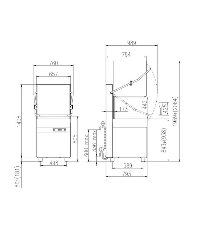 Doorschuifvaatwasser AH 800 ESI DD DP | Complete uitvoering | 230V of 400V | Incl. zeepdispenser en afvoerpomp