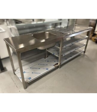 Occasion: RVS Spoeltafel | Spoelbak 500x400x(H)250mm | Bodemplank + 2x tussenplank | (B)2400x(D)600x(H)940mm
