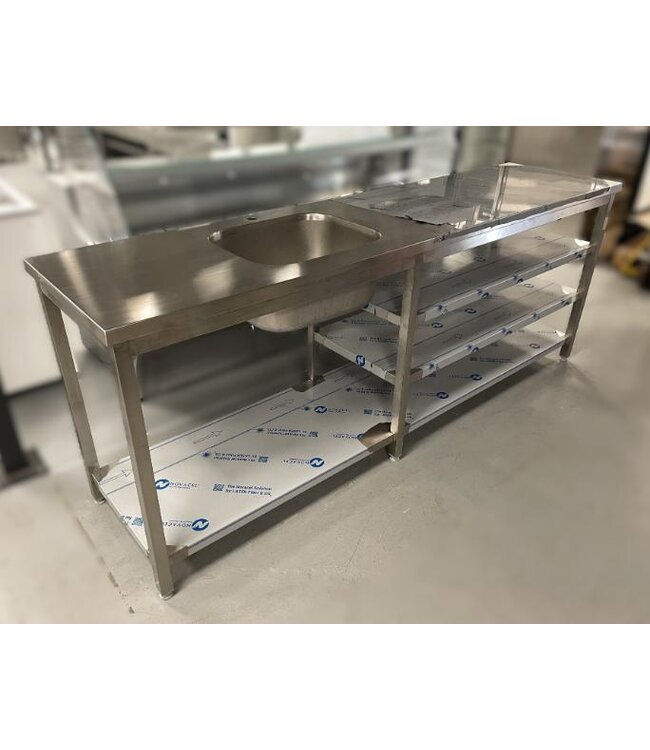 Occasion: RVS Spoeltafel | Spoelbak 500x400x(H)250mm | Bodemplank + 2x tussenplank | (B)2400x(D)600x(H)940mm