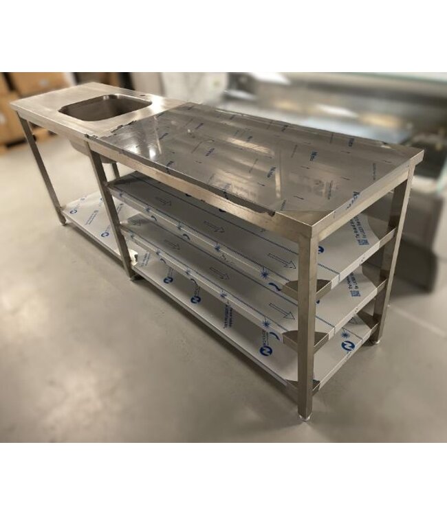 Occasion: RVS Spoeltafel | Spoelbak 500x400x(H)250mm | Bodemplank + 2x tussenplank | (B)2400x(D)600x(H)940mm