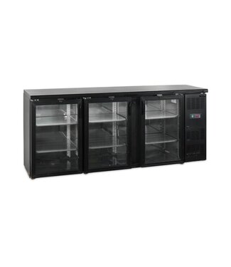 Tefcold Barkoeling CBC310G | 3 Glazen deuren | 460L | Zwart | (H)86x(B)200,2x(D)51,3cm