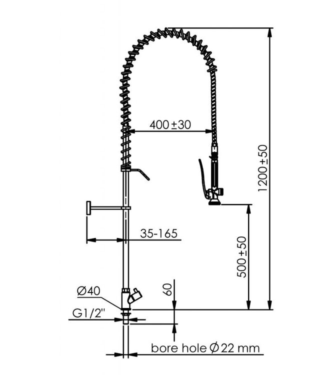 Voorspoeldouche EURO | tafelmodel | enkelgats | 1/2" aansluiting | 1x draaiknop