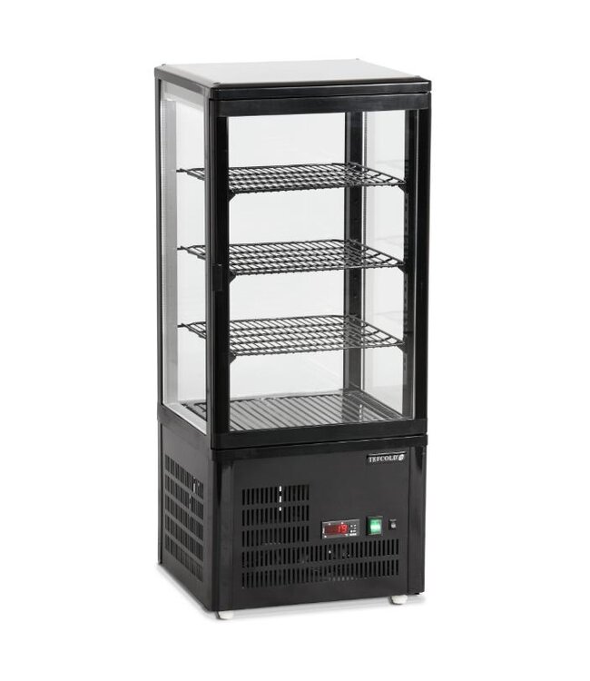 Mini koelvitrine UPD80-BLACK | Tafelmodel | 80L | Recht glas | (H)100x(B)42,8x(D)38,6cm