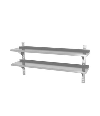 Hendi Dubbele RVS wandplank in hoogte verstelbaar | 2 dragers | 140cm breed | 30cm diep