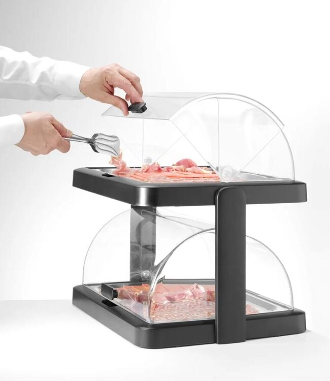 Roltop koelvitrine UNIQ | Dubbel | 2x 40x30cm | Met koelelementen | Zwart