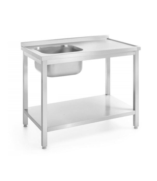RVS Spoeltafel met spoelbak links Profi Line | Met onderplank | (B)100x(D)60x(H)85cm