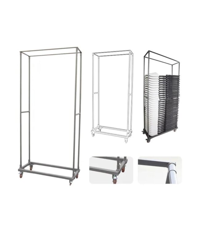 Trolley voor klapstoelen | Max. 25 stoelen | (H)189,5x(B)114x(D)49,2cm