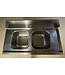 Occasion: RVS Spoeltafel met 2 spoelbakken | Met onderplank & spatrand | (H)89,5x(B)120x(D)73,5cm