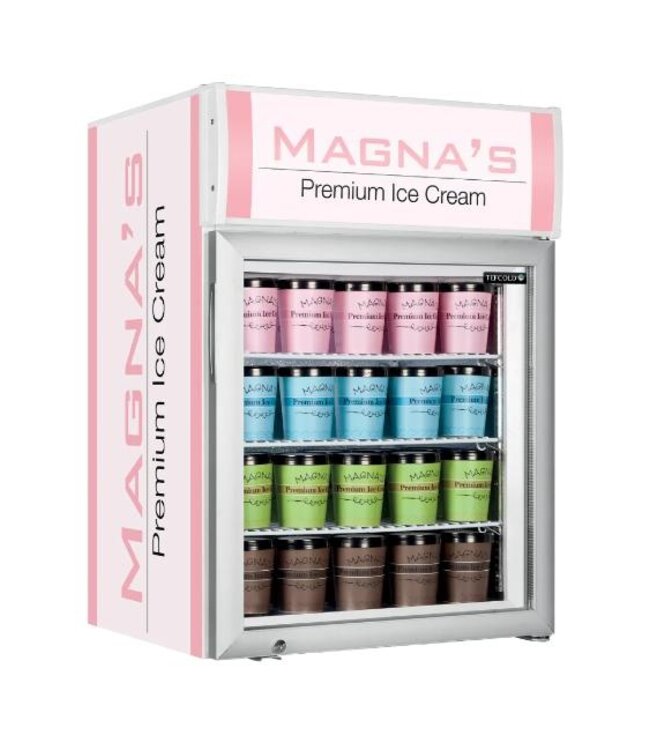 Mini displayvrieskast UF100GCP | 116L | Glazen deur | Wit | (H)89x(B)61x(D)55,5cm