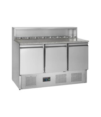 Tefcold Pizzawerkbank PT930 | 3 Deurs | 8x 1/6GN | RVS 304 | (H)110x(B)136,5x(D)70cm Tefcold Pizzawerkbank PT930 | 3 Deurs | 8x 1/6GN | RVS 304 | (H)110x(B)136,5x(D)70cm
