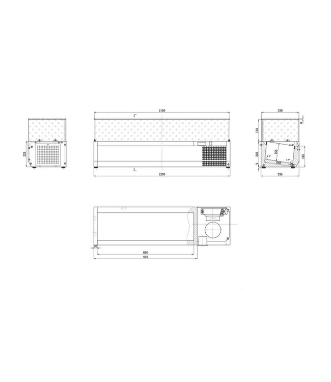 Opzetkoelvitrine met glas GVK33-120 | Voor 5x 1/4GN bakken | 120cm breed | 33,5cm diep