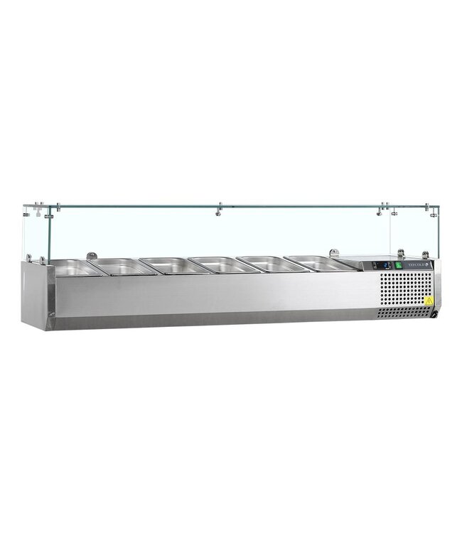 Opzetkoelvitrine met glas VK33-140 | Voor 6x 1/4GN bakken | 140cm breed | 33,5cm diep