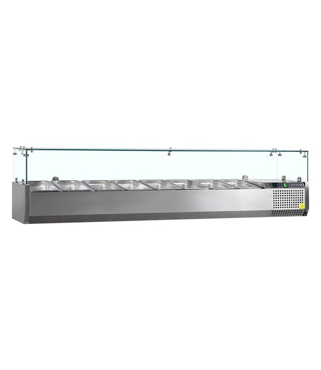 Opzetkoelvitrine met glas VK33-180 | Voor 8x 1/4GN bakken | 180cm breed | 33,5cm diep