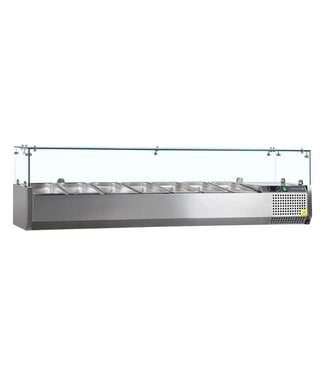 Tefcold Opzetkoelvitrine met glas VK38-160 | Voor 7x 1/3GN bakken | 160cm breed | 39,5cm diep Tefcold Opzetkoelvitrine met glas VK38-160 | Voor 7x 1/3GN bakken | 160cm breed | 39,5cm diep