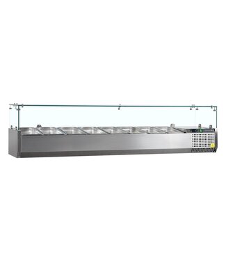 Tefcold Opzetkoelvitrine met glas VK38-180 | Voor 8x 1/3GN bakken | 180cm breed | 39,5cm diep Tefcold Opzetkoelvitrine met glas VK38-180 | Voor 8x 1/3GN bakken | 180cm breed | 39,5cm diep