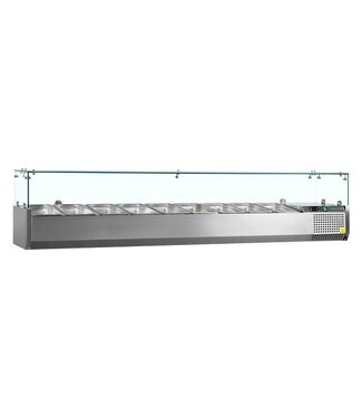 Tefcold Opzetkoelvitrine met glas VK38-200 | Voor 9x 1/3GN bakken | 200cm breed | 39,5cm diep Tefcold Opzetkoelvitrine met glas VK38-200 | Voor 9x 1/3GN bakken | 200cm breed | 39,5cm diep