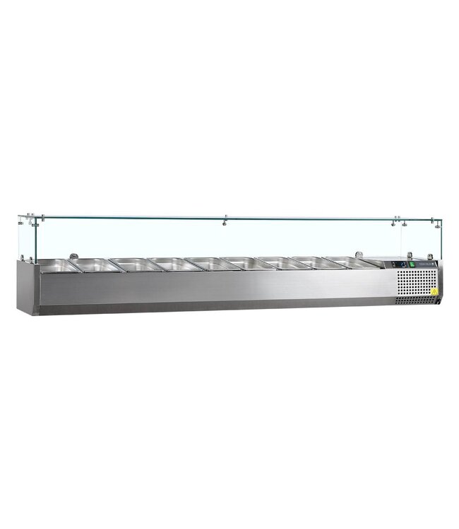 Opzetkoelvitrine met glas VK38-200 | Voor 9x 1/3GN bakken | 200cm breed | 39,5cm diep