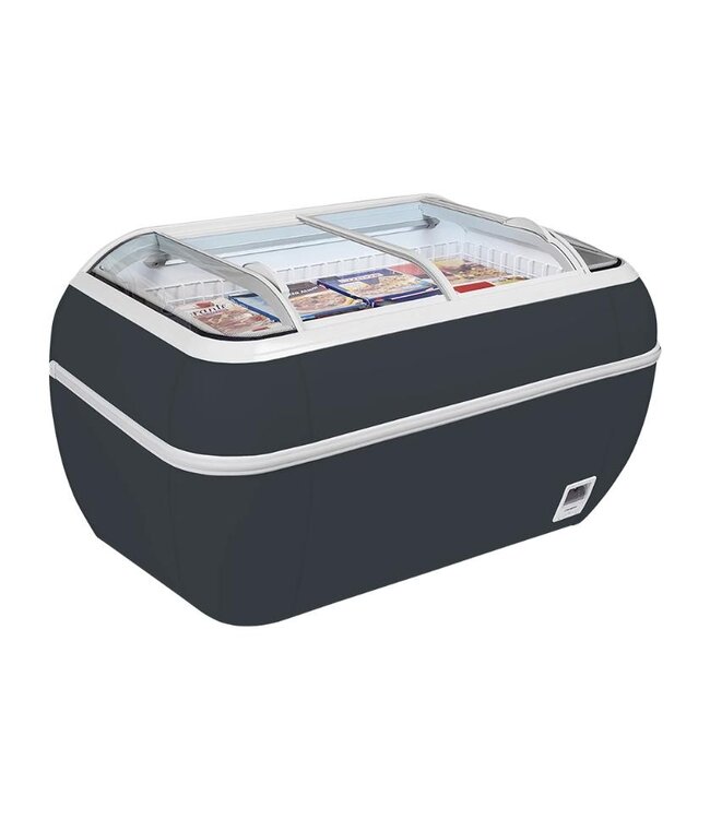 Supermarktkoeler/-vriezer TWIN HEAD A-CF | 425L | tot -24 graden | Glazen schuifdeksel | Antraciet