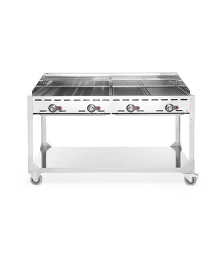 Hendi Barbecue Green Fire met onderstel - 4 branders - met 2x gietijzeren bakplaat en 2x RVS rooster