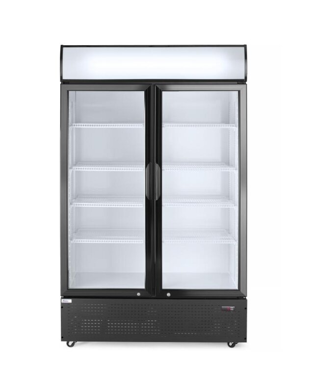 Display koelkast dubbeldeurs met lichtbak | 643L | Zwart | (H)190x(B)112x(D)58,5cm