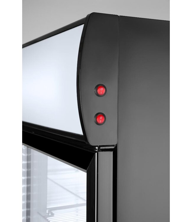 Display koelkast dubbeldeurs met lichtbak | 643L | Zwart | (H)190x(B)112x(D)58,5cm