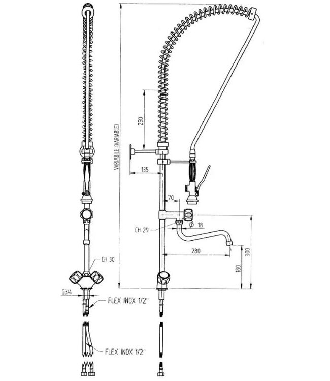 Kraan met voorspoeldouche