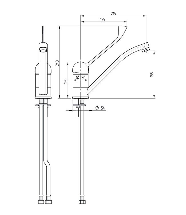 Mengkraan elleboog | Tafelmodel | Enkelgats | 3/8" Aansluiting | 215mm zwenktuit