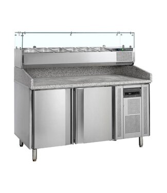 Tefcold Pizzawerkbank met opzetvitrine PT1200+VK38-150 | 2 Deurs | (H)144,5x(B)151x(D)80cm